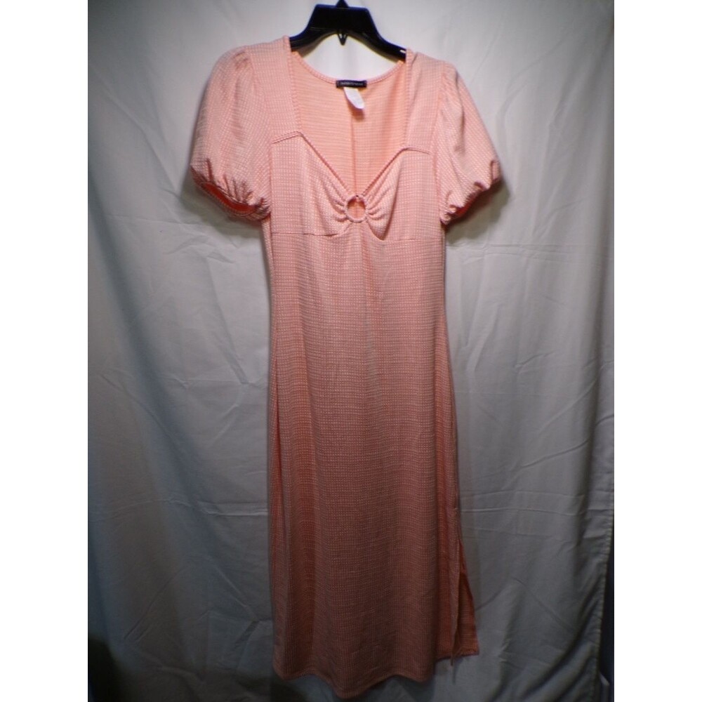 Caution to the Wind Women's Pink Gingham Midi Dress Ruched Ring Detail Small